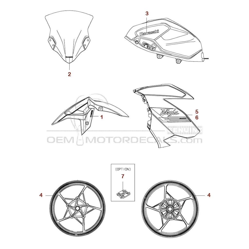OEM Decals Kawasaki NINJA 400 2023 - Gray • Original Stickers